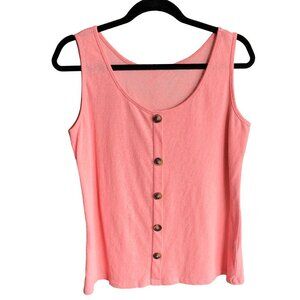 PEROUT Tank Top Linen-Blend Button-Front Pink 60% Linen Summer Coastal Large